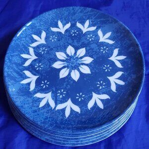 6 NWT Citrus Grove Melamine 8"Plates HeavyDuty no BPA  Delft Blue, White Floral